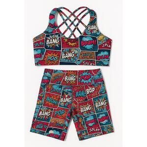 Pop Art Workout Set Medium – Squat Approved – Sports Bra + High Waist Shorts med